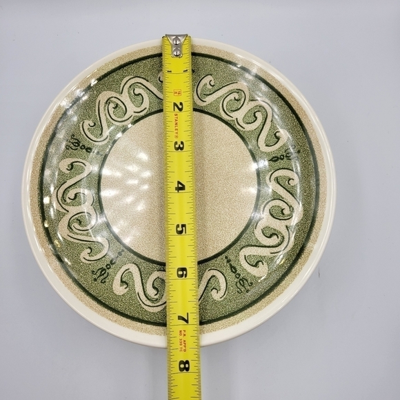 Vtg Stoneware Green & Cream Small Plates - set of 4 - Picture 2 of 2